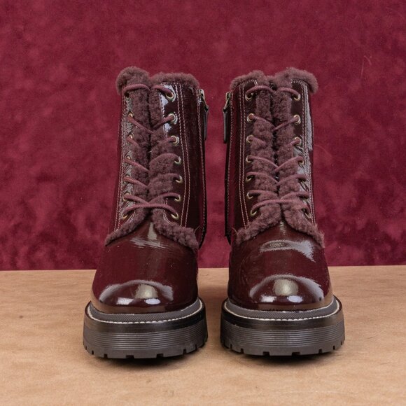 Tory Burch Wmn Miller Shearling Lined Burgundy Leather Zip Combat Boots sz 7 - Picture 4 of 9